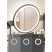 Vanity table with built-in LED lighting, mirror, and 6 drawers; gray and white; 80x40x128 cm