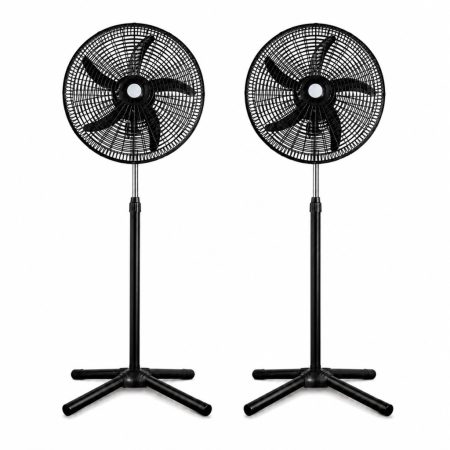 2 darabos, 18 colos állóventilátor szett – 5 lapáttal, 3 sebességfokozattal, 104-132 cm között állítható, fekete