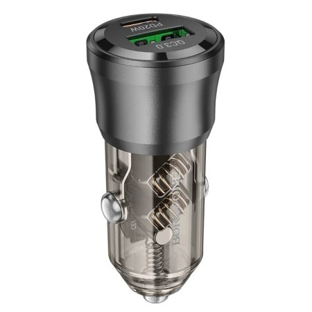 Borofone BZ25 Journey 38 W USB-A/USB-C autós töltő + 1 m USB-C–USB-C kábel, fekete